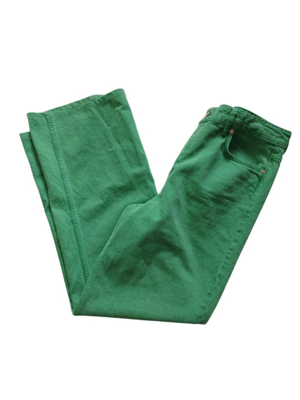 Zara Green Straight Leg Jeans 8 High Rise Bright Whimsical Denim - Picture 8 of 8